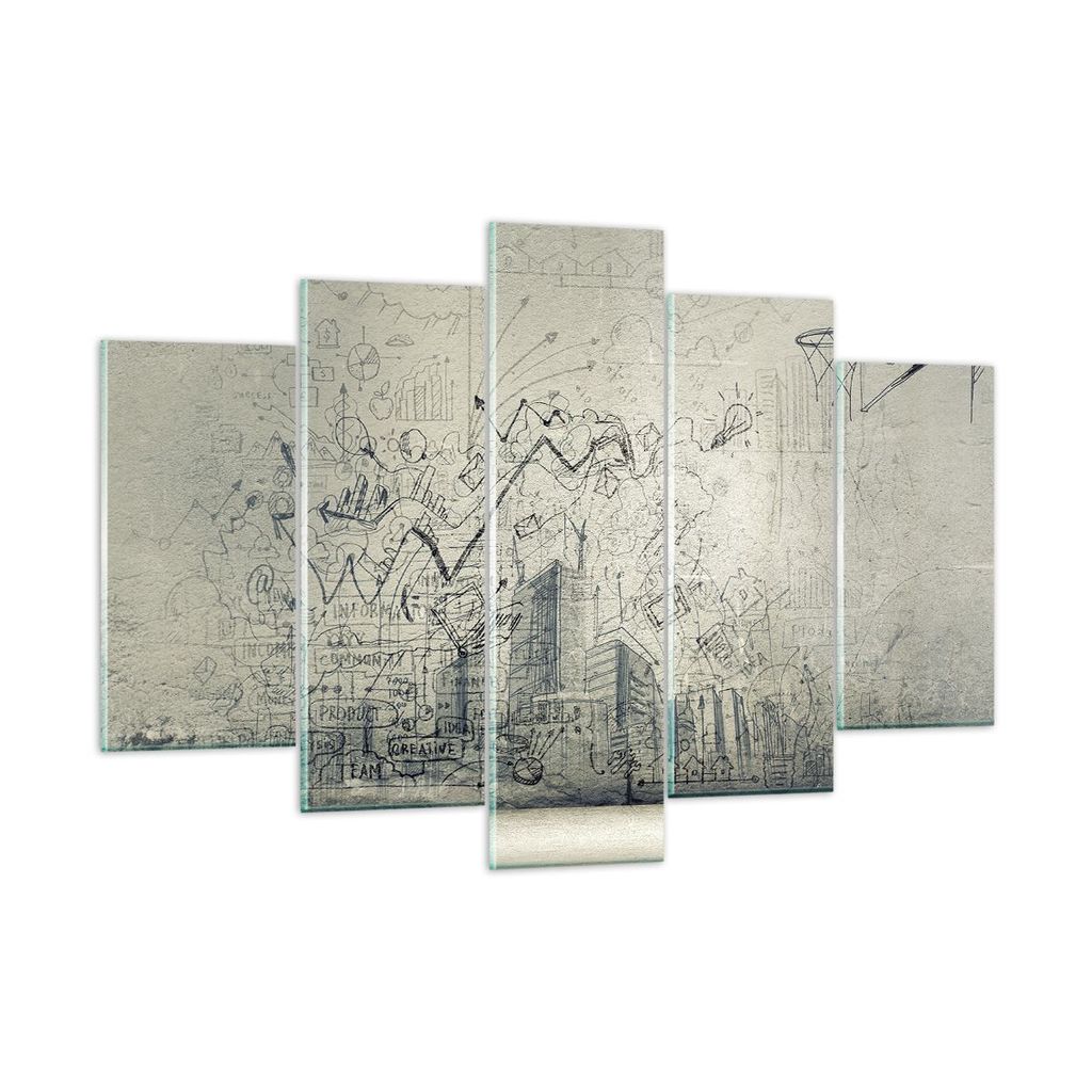 Bilder auf glas - Graffiti Tapete Zeichnung Haus - 150x100cm - Glasbilder - Wandbilder - Kunstdruck - zum Aufhängen bereit - Wanddekoration aus Gl...