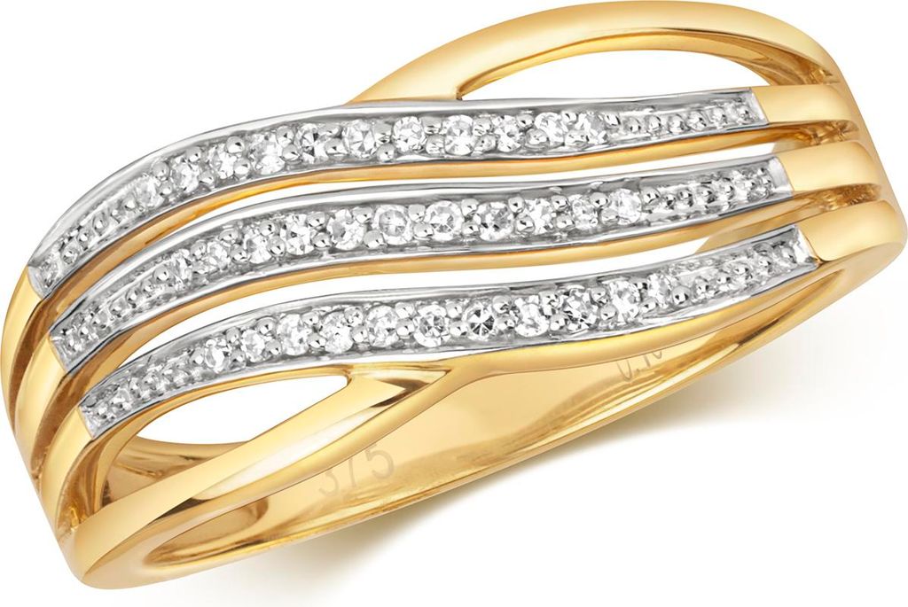 Funkelndes Feuer 9 Karat (375) Gold Damen - Diamant Kreuz über Ring / Ring gekreuzt Brillant-Schliff 0.10 Karat GH - SI, 57 (18.1); TRS318389KYRSP