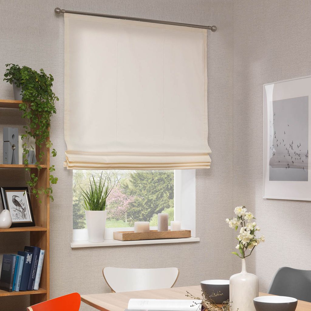 Raffrollo Stoffrollo blickdichte Baumwolloptik uni creme inkl. Technik 60x140cm