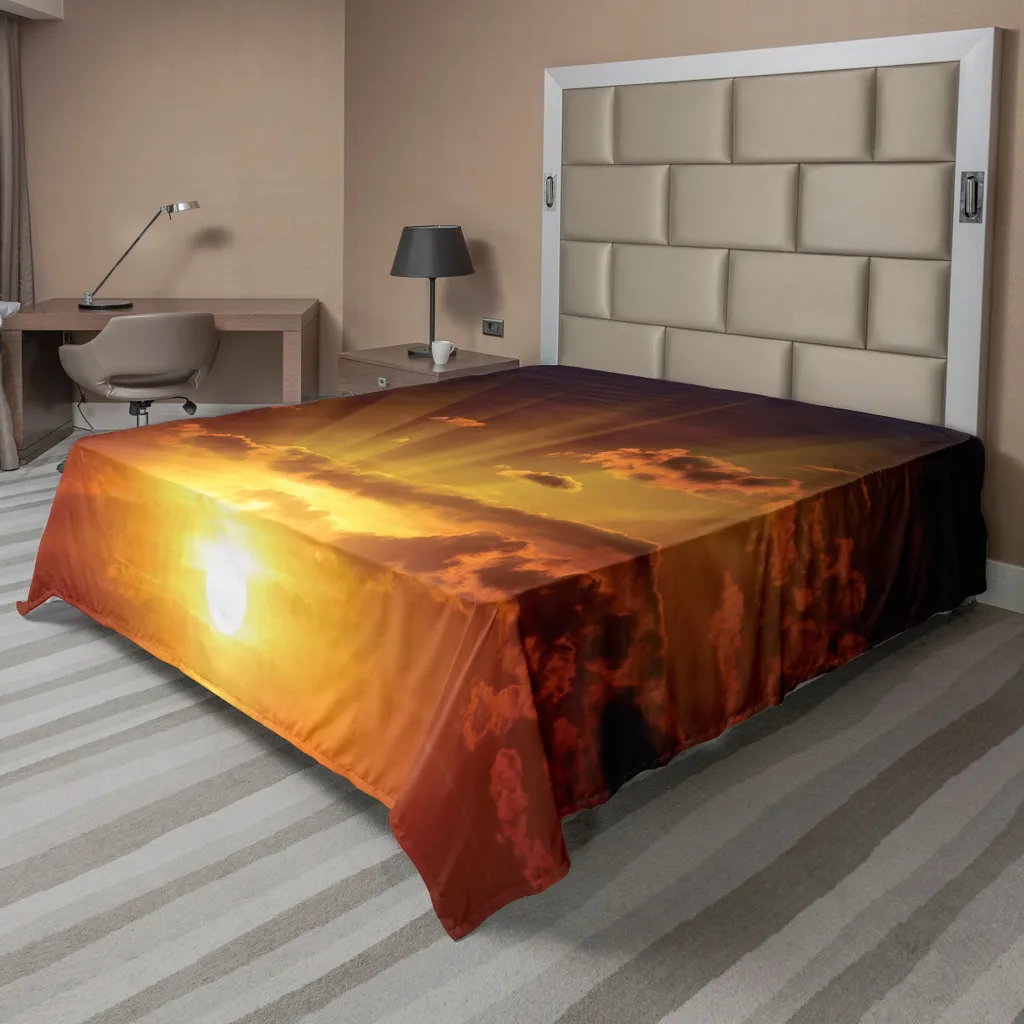 Drap de lit supérieur décoratif 244x205 cm motif nuages orange mystique