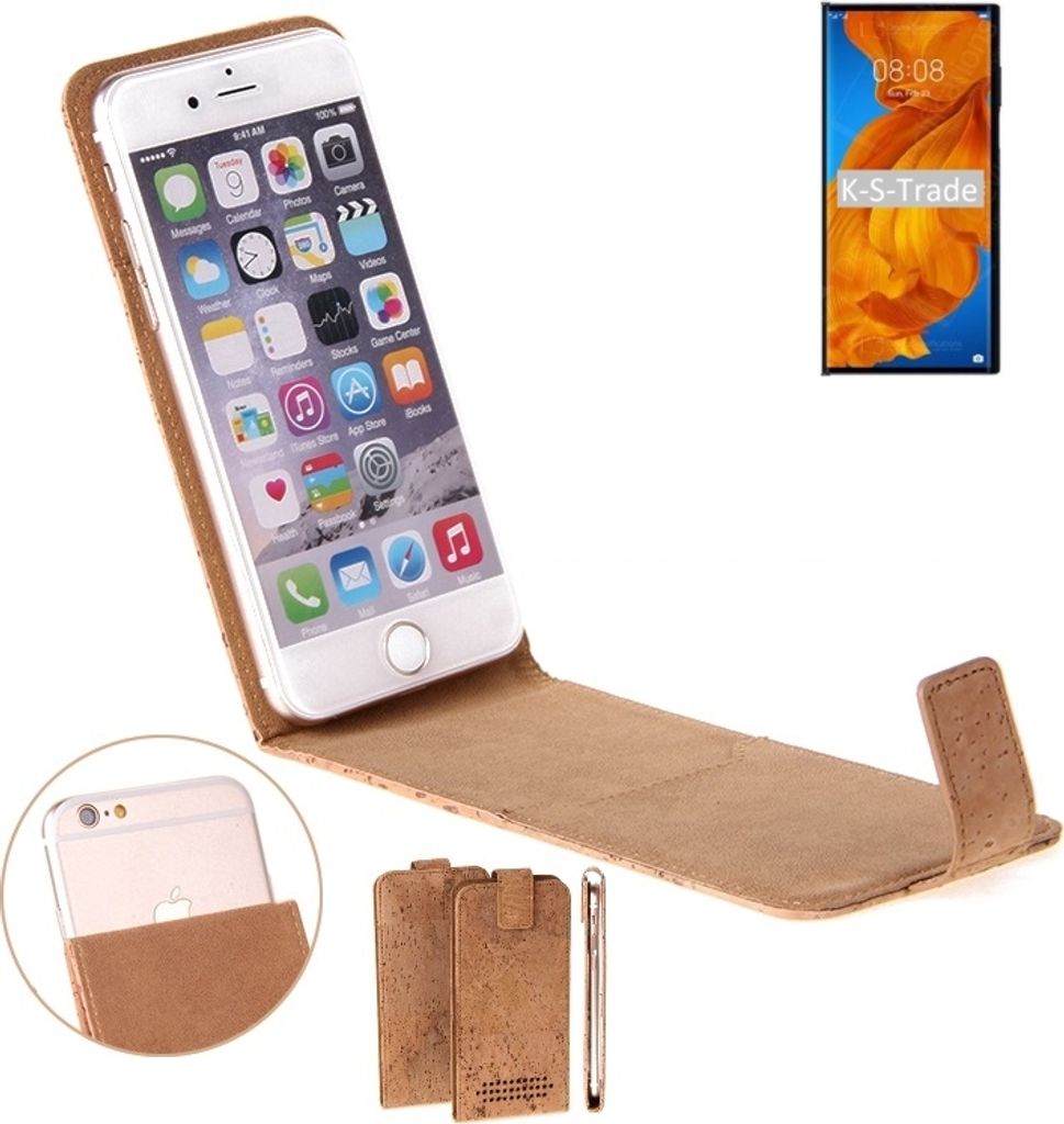 K-S-Trade Handyhülle kompatibel mit Huawei Mate Xs Kork Hülle Flipstyle Case Schutzhülle Kork Case Hülle Flip cover Klapphülle Klapp, braun 1x