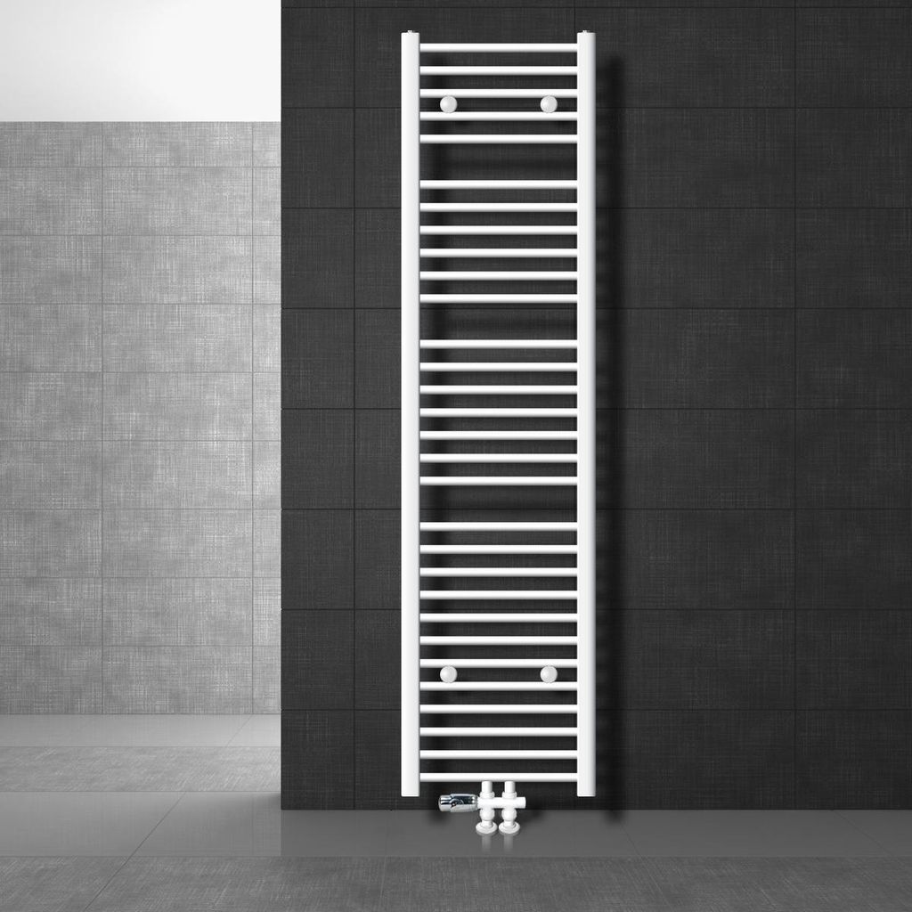 LuxeBath Badheizkörper Mittelanschluss 400 x 1800 mm Weiß gerade mit Thermostat und Anschlussgarnitur Durchgang Boden Weiß - Heizkörper, ohne H...