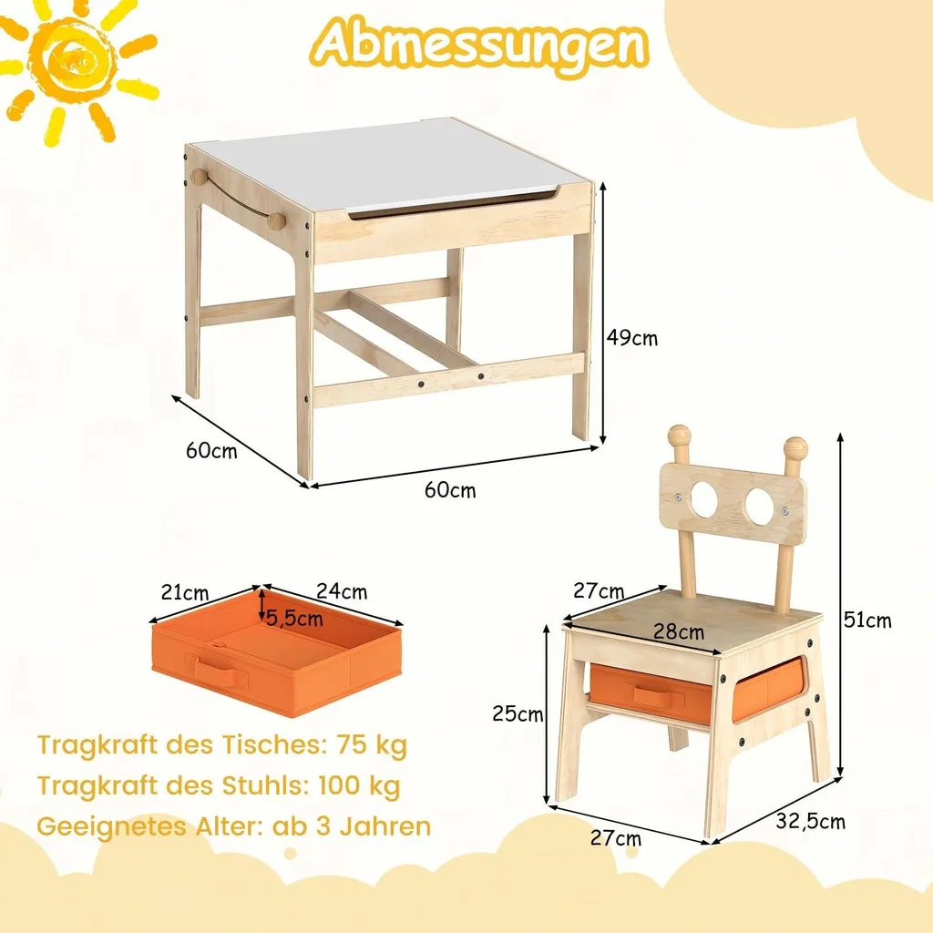 Table d'activités 4 en 1 avec coffre à jouets et 2 chaises robots