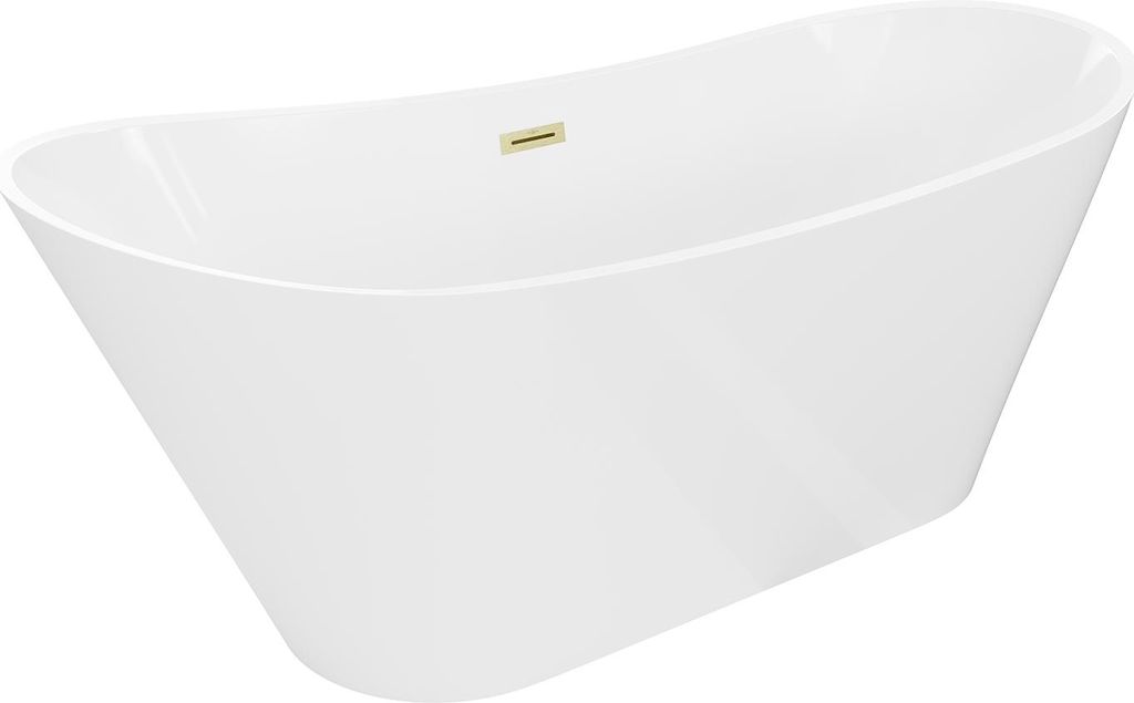 Mexen Dora freistehende Badewanne 150 x 75 cm, weiß, Überlauf gebürstetes Gold - 52071507500-55