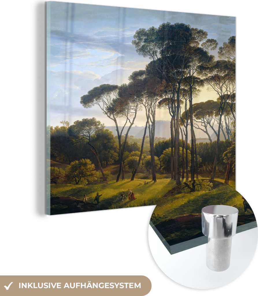 MuchoWow Glasbilder - Bilder auf Wandbild - Foto auf Glas Italienische Landschaft mit Zirbelkiefer - Kunst - Alte Meister 90x90 cm Wanddekoration a...