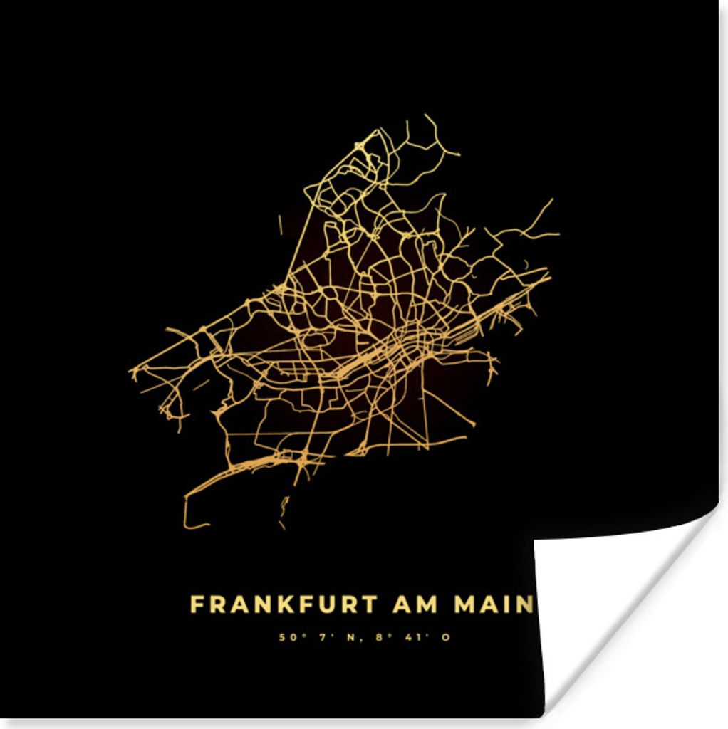 MuchoWow Poster Frankfurt - Deutschland - Karte - Stadtplan - Wegbeschreibung 30x30 cm - Wandposter - Printing