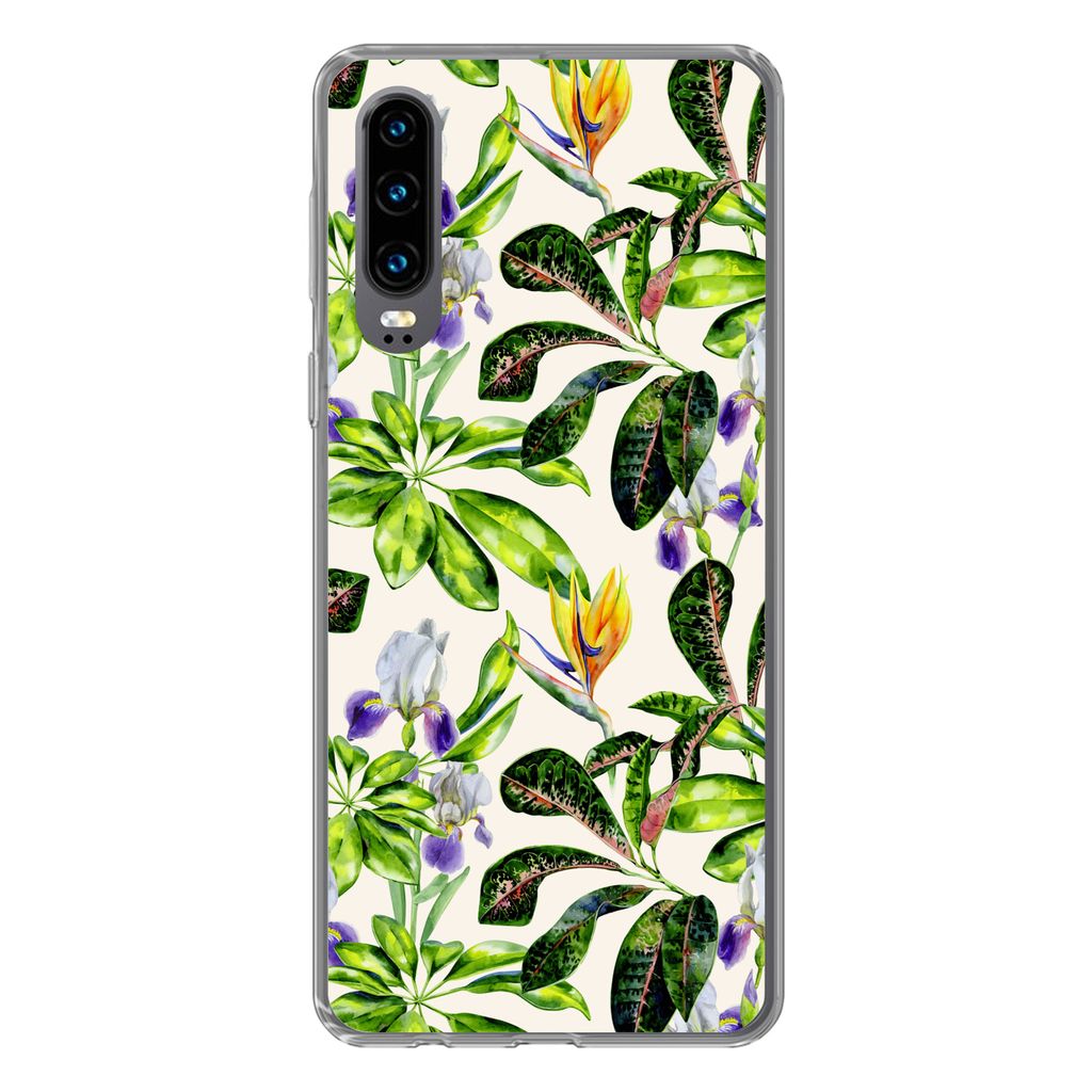 MuchoWow Handyhülle Schutzhülle Hülle für Huawei P30 Blätter - Strelitzia - Blüte Silikon Softcase Handy Hülle - Kartenbesitzer