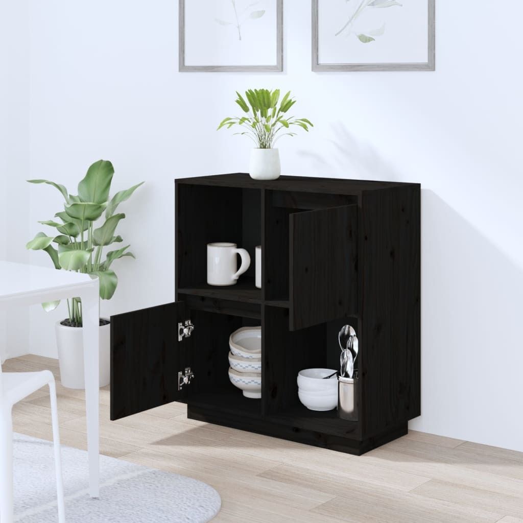 vidaXL Sideboard Schwarz 74x35x80 cm Massivholz Kiefer