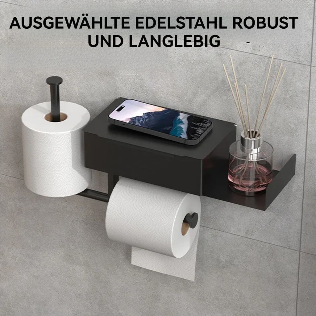 TP Pal Ledge Toilettenpapierhalter – Mit 2 Ablagen, Kein Bohren Nötig, Chrom, Für Alle WC-Papierhalter