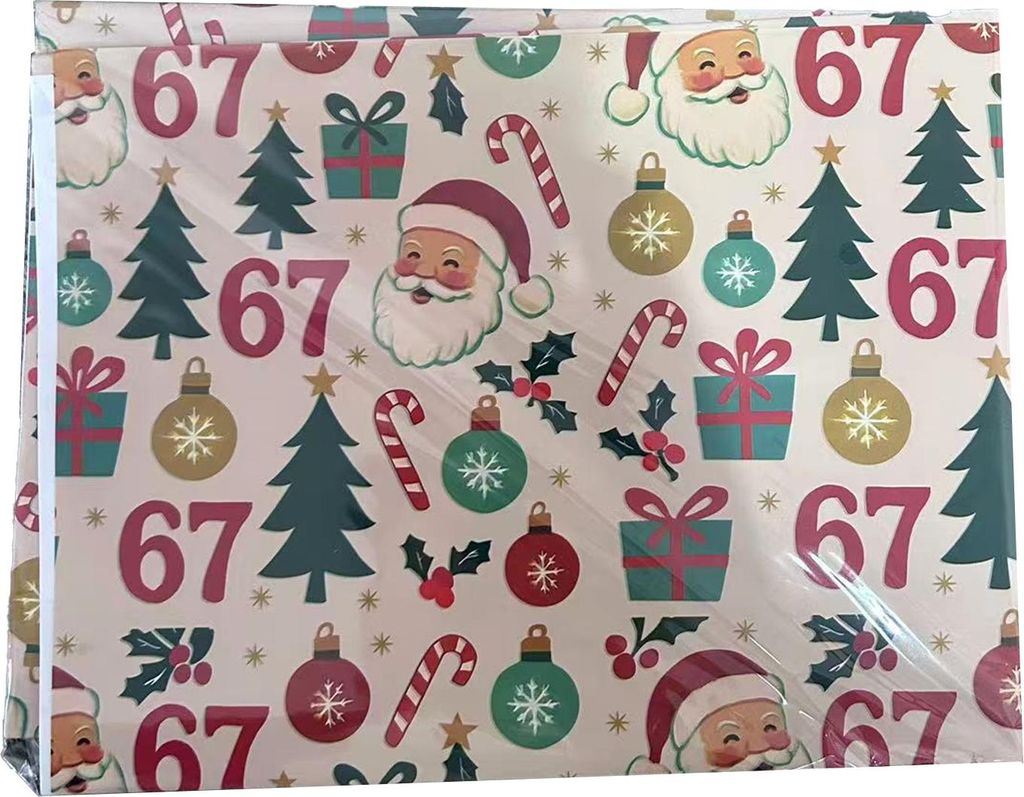 1 Rolle Weihnachtsgeschenkpapier mit 67 Weihnachtsmännern, reißfest, Geschenkverpackungspapier, Blatt