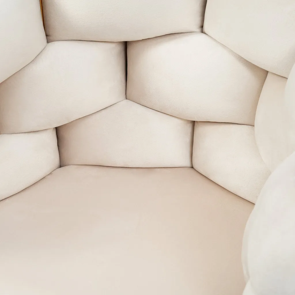 Chaise Fortuna Lai en velours beige avec pieds métal et accoudoirs - 8