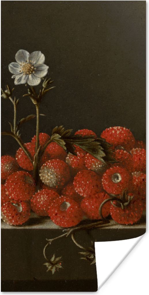 MuchoWow Poster Stilleben mit Walderdbeeren - Gemälde von Adriaen Coorte 20x40 cm - Plakat - Foto