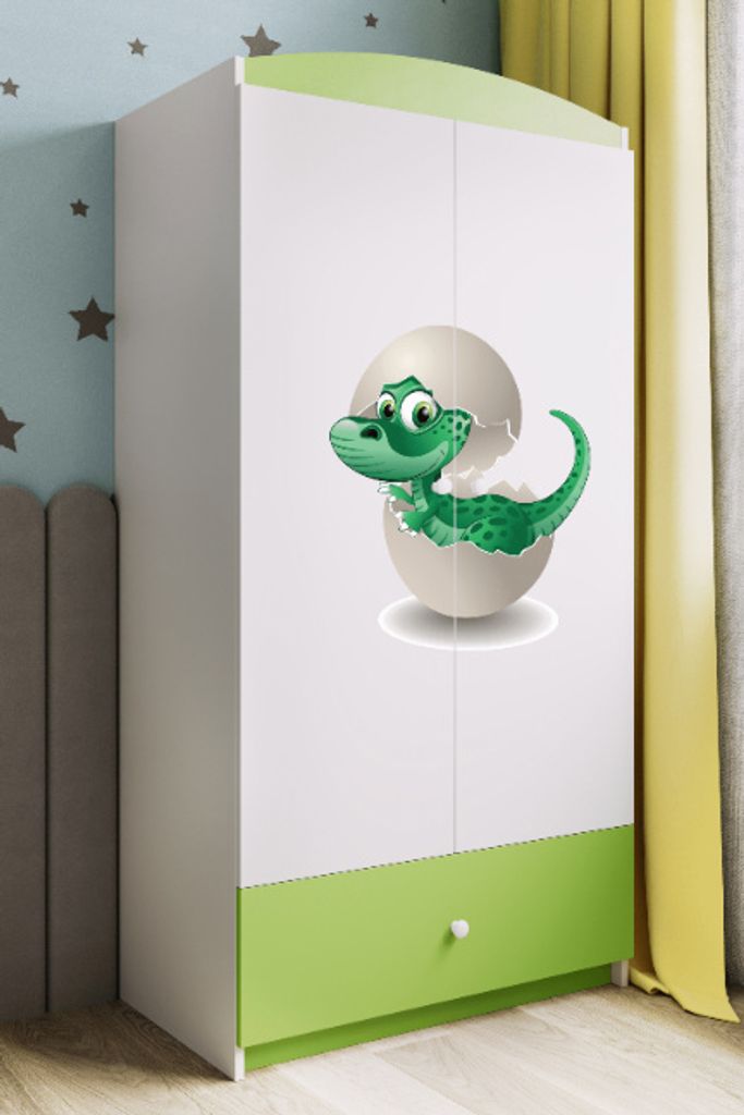 Kinderkleiderschrank Babydreams Drehtürenschrank Kleiderschrank Kleiner Dino Grün