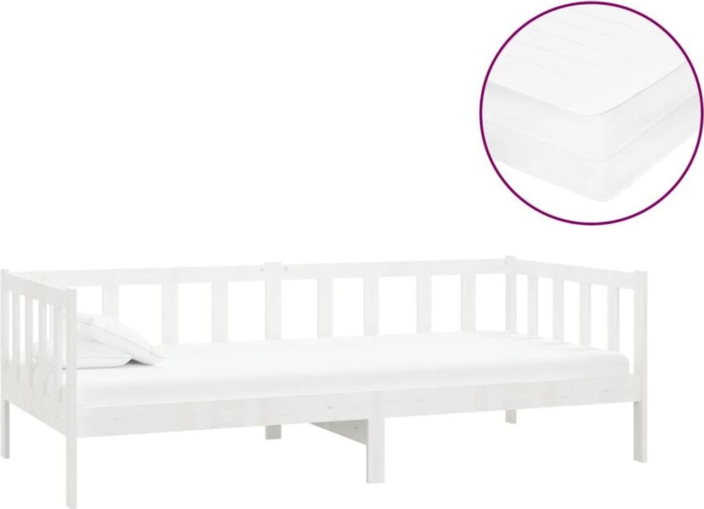 vidaXL Tagesbett mit Matratze 90x200 cm Weiß Kiefer Massivholz