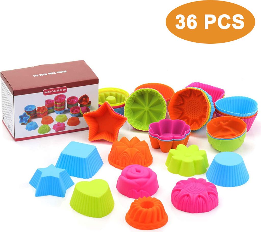 36 Silikon-Muffinförmchen, wiederverwendbare Silikon-Backförmchen, Muffinförmchen, Cupcake-Förmchen (9 Formen)