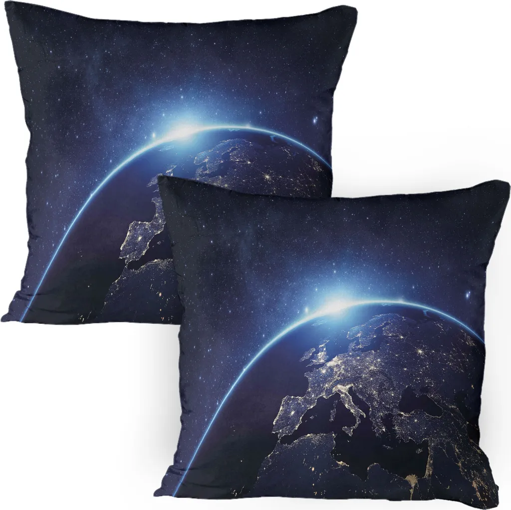 ABAKUHAUS Fodera per cuscino in tessuto, confezione da 2, Pianeta visto dallo spazio di notte, tema astronomico galattico, immagine eterea interstellare, fodera per cuscino decorativa stampata, 80x80 cm, blu scuro