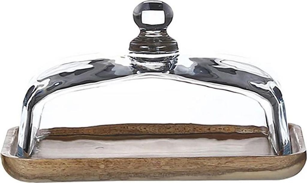 Butterdose - Butterbehälter - Akazienholz-Boden - Glasdeckel - Rechteckig - Für Butter & Frischkäse - Braun
