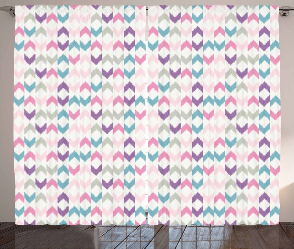 ABAKUHAUS Geometrisch Rustikaler Vorhang, Chevron Zigzag, Wohnzimmer Universalband Gardinen mit Schlaufen und Haken, 280 x 175 cm, Mehrfarbig