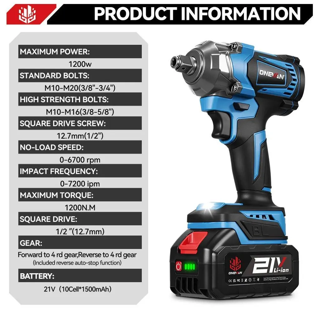 Visseuse à chocs sans fil 18V Brushless 1200 Nm avec 2 batteries Gold