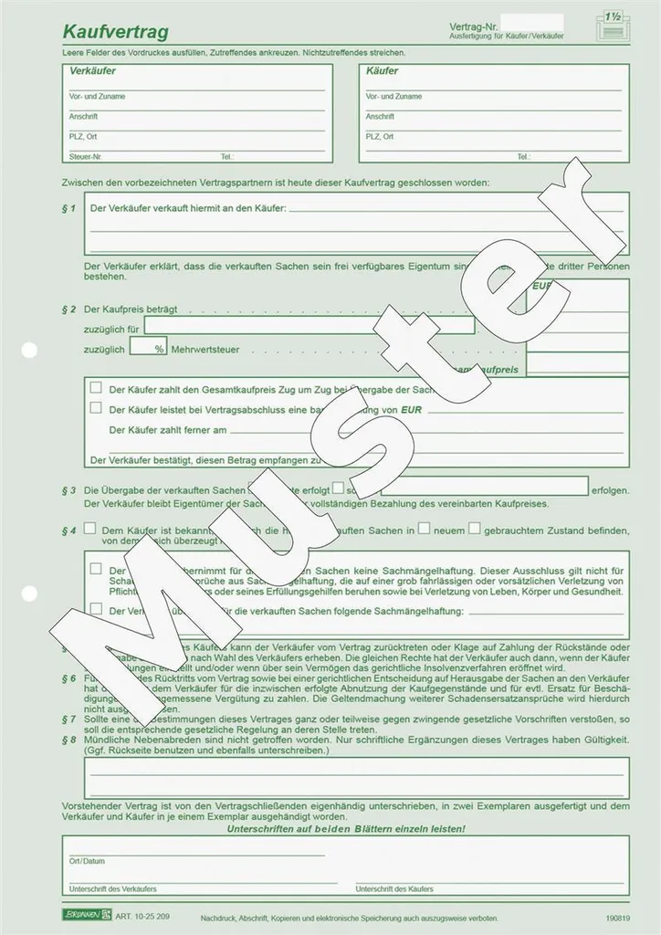 Contrat de Vente Particulier BRUNNEN 1025209 A4 Lot de 10 Pièces