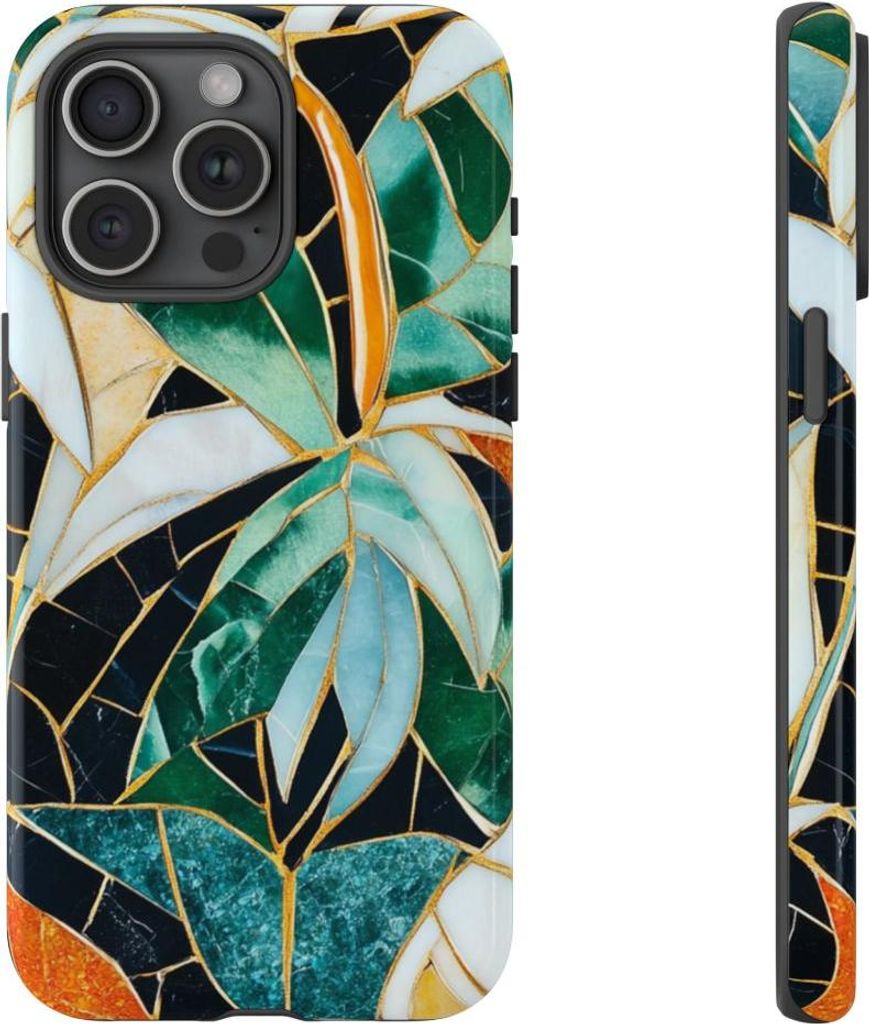 Tropisches Blätter-Mosaik in Glasoptik – Hülle Kompatibel mit iPhone 15 Pro Max