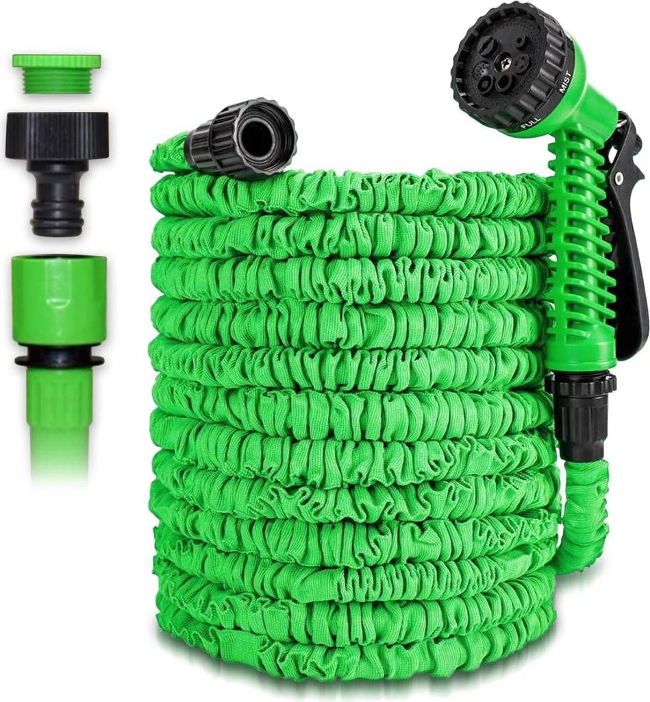 Flexibler Gartenschlauch mit 7 Funktion 30m basic, Wasserschlauch flexibel mit 3-Fach Latexkern inkl. Adapter fš¹r 1/2' 3/4' Zoll und Wandhalteru...