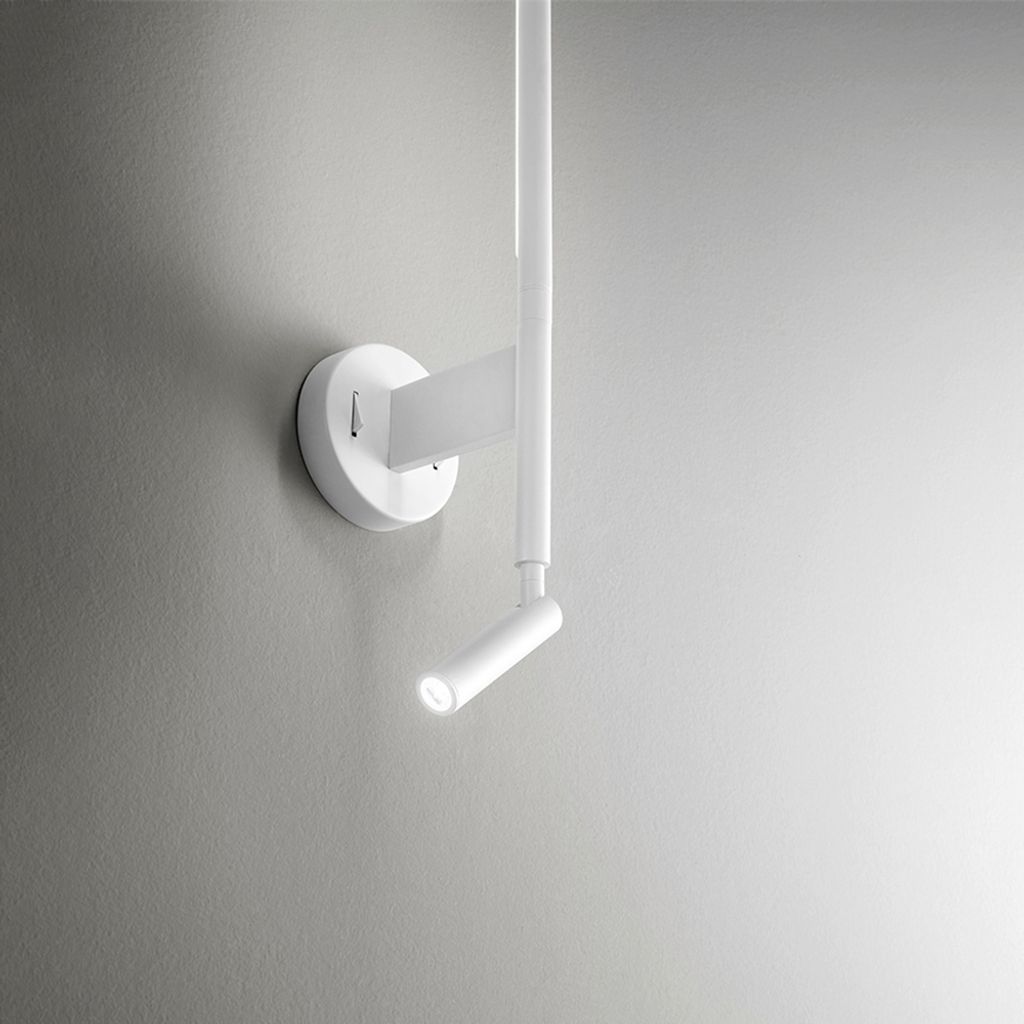 Weiße Metall-Wandleuchte mit integriertem 9-W-LED-Spot und verstellbarem Diffusor, modernes und elegantes Design, Höhe 55 cm - Perenz