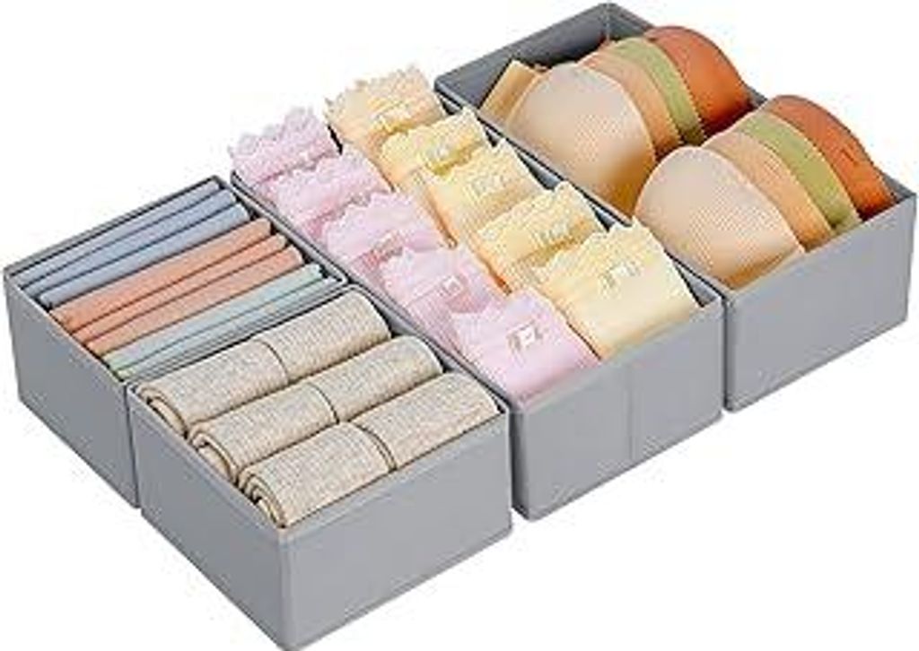 DIMJ 4 Stück Schubladen Ordnungssystem Schubladen Organizer, Faltbare Aufbewahrungsbox Stoff, Schubladeneinsätze für Kleiderschränke, Kleidersc...