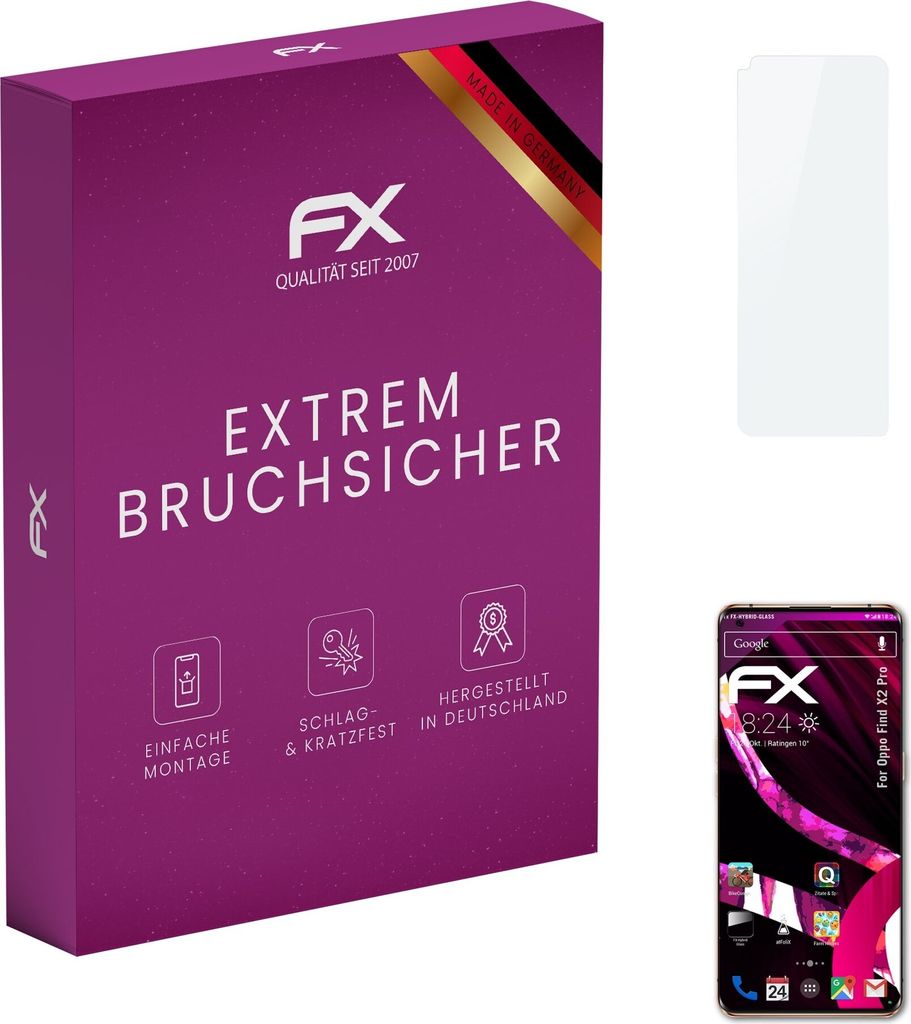 atFoliX FX-Hybrid-Glass Displayfolie kompatibel mit Oppo Find X2 Pro Glasfolie