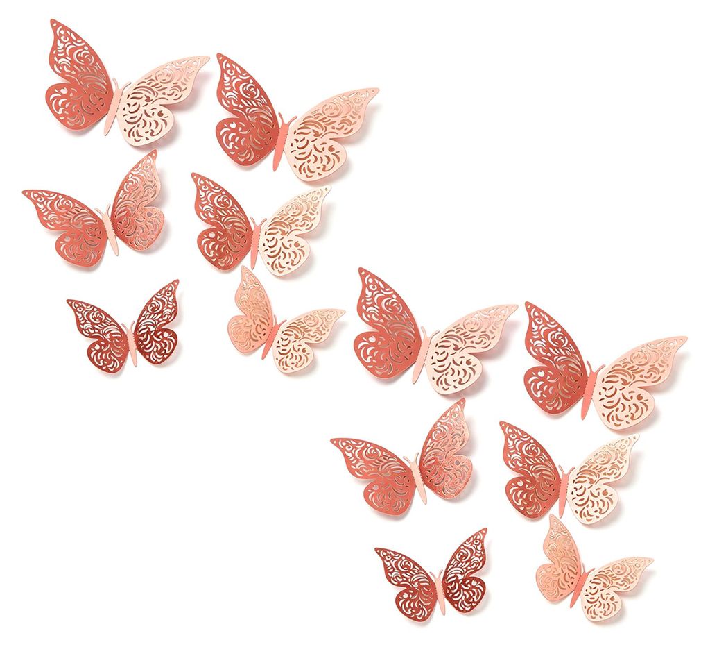 12 Stück 3D-Schmetterlings-Wandtattoos in 3 Größen, hohle Schmetterlings-Wandkunst, abnehmbare DIY-Dekorationsaufkleber für Zimmer, Büro, Schl...