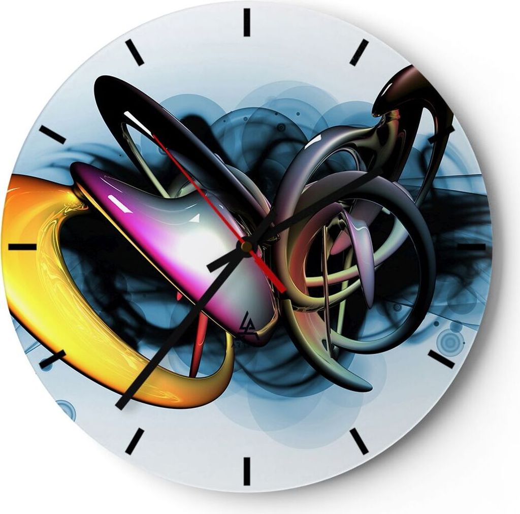 Wanduhr - Rund - Glasuhr - Cyberspace Abstraktion Modell - 30x30cm - Schleichendes Uhrwerk - Lautlos - zum Aufhängen bereit - Dekoration Modern - ...