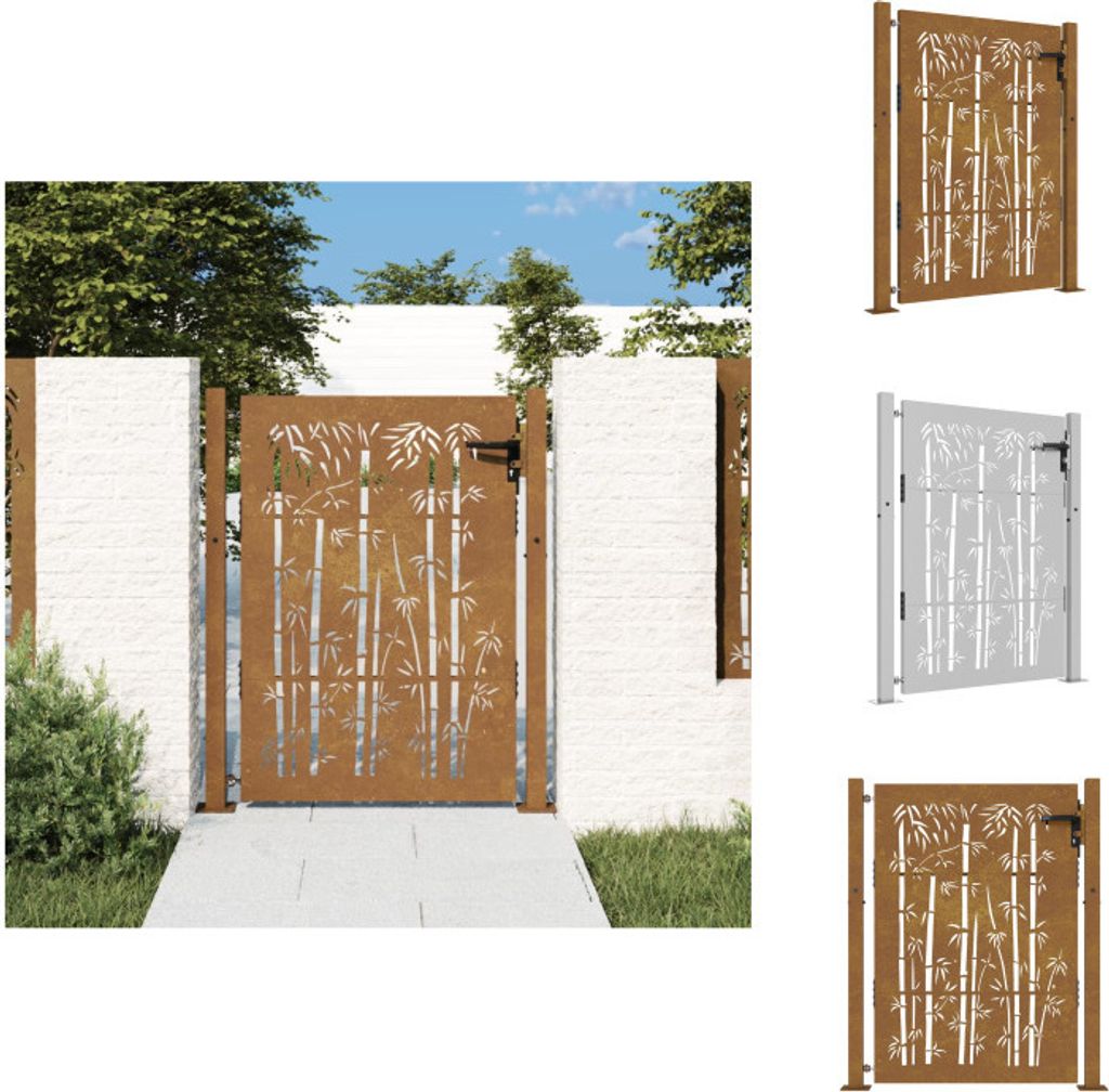 vidaXL Gartentor 105x130 cm Cortenstahl Bambus-Design -  Produktbild 