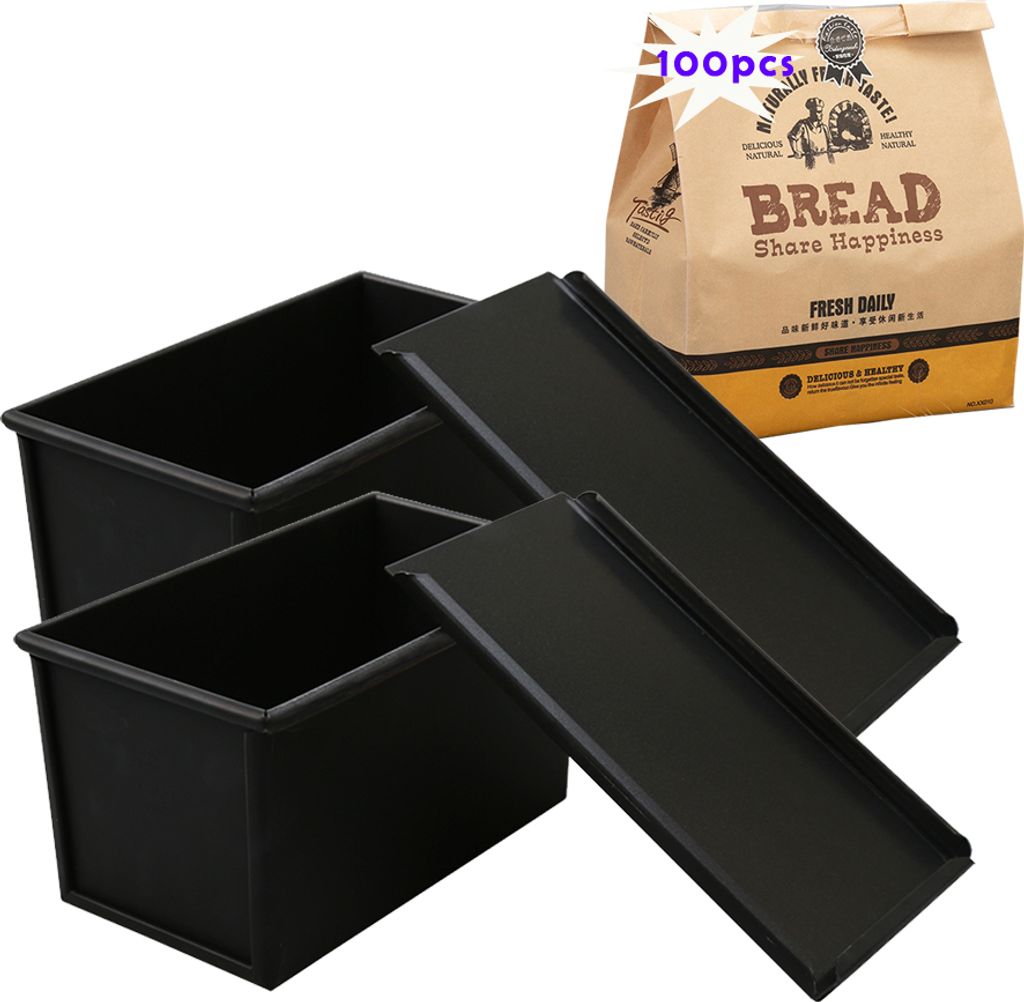 2 Stuck Für 450g Teig Toast Brot Backform Gebäck Kuchen Brotbackform Mold Backform mit Deckel und 100x Brottasche
