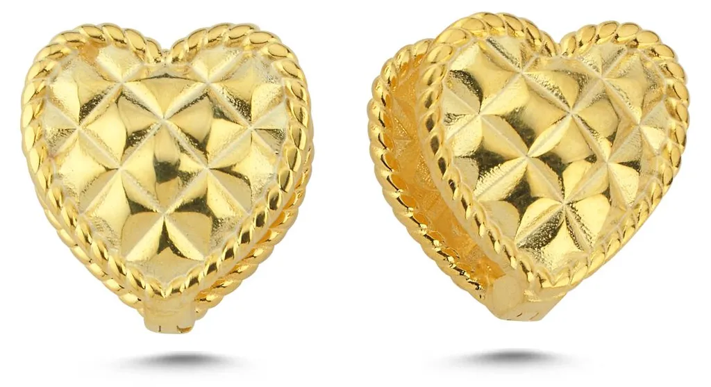 Boucles d'oreilles Créoles Cœur Argent Doré avec Gravure Piquée Chic