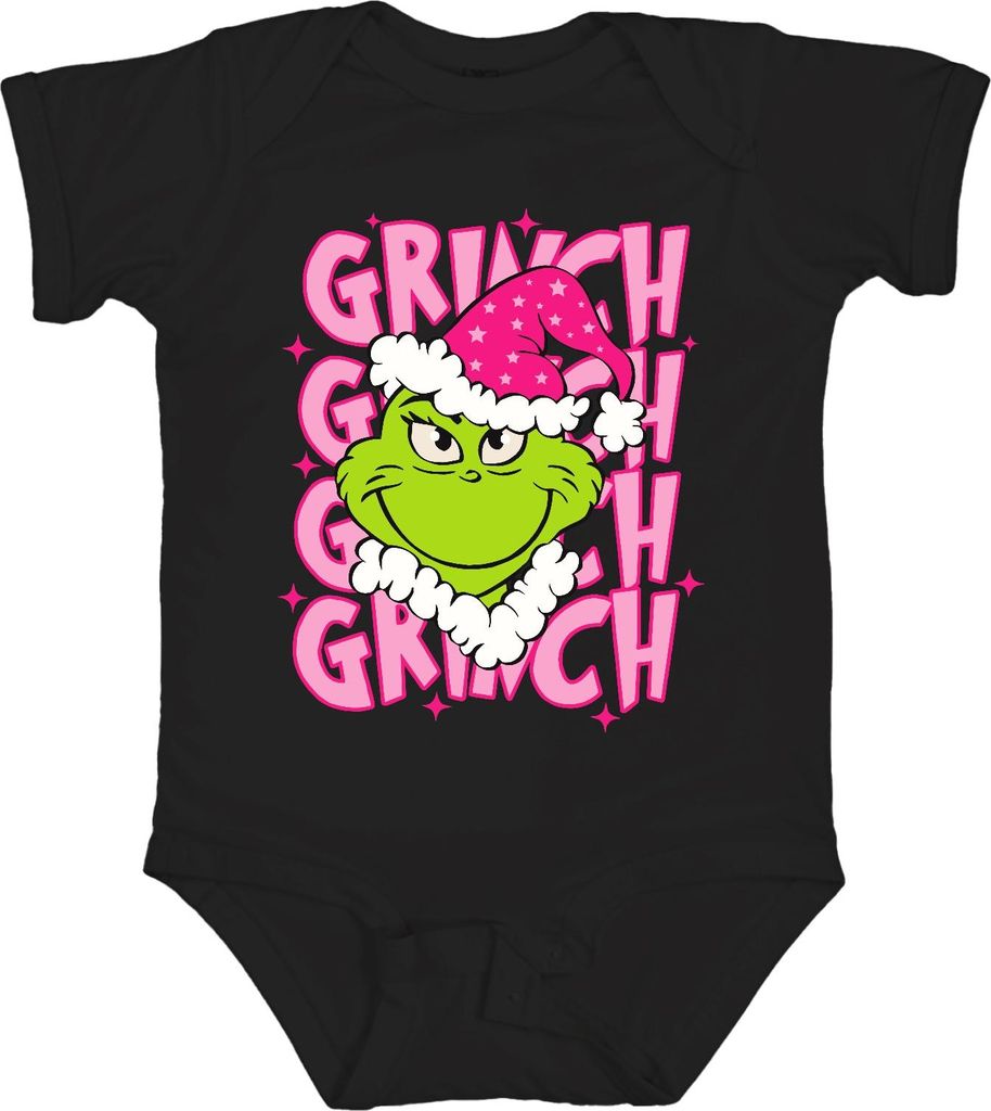 Grinch Weihnachten frech Geschenk grün rosa Santa Hut Retro Unisex Baby Body, Schwarz, 12/18
