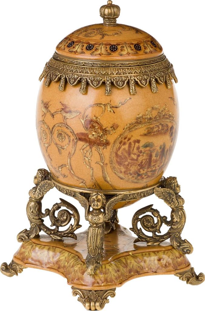 Schmuck Ei Dose Engel Porzellan Messing Skulptur Antik-Stil - 28cm