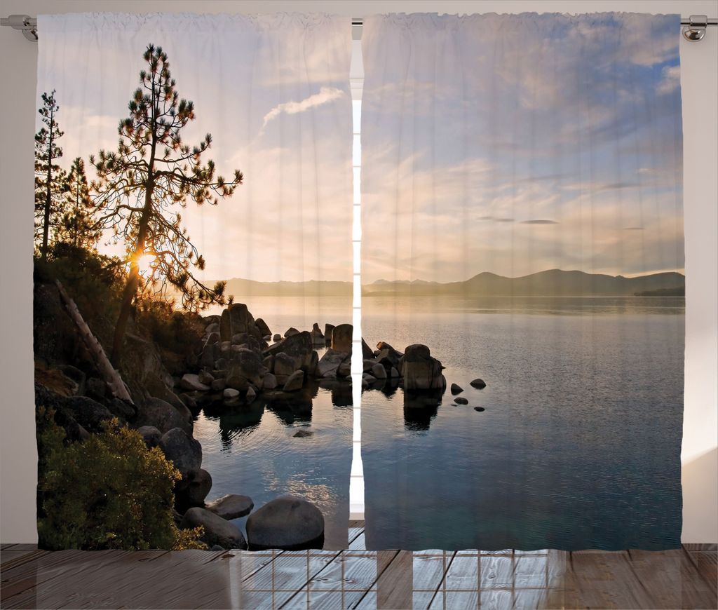 ABAKUHAUS Nautisch Rustikaler Gardine, Lake Tahoe bei Sonnenuntergang, Schlafzimmer Kräuselband Vorhang mit Schlaufen und Haken, 280 x 245 cm, Bla...