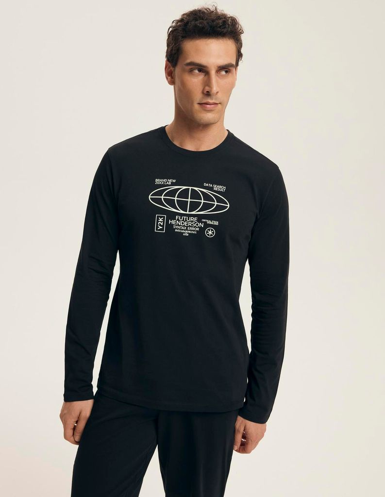 Henderson Herren Pyjama Set - 100% Baumwolle, Bequemes Homewear für Herbst/Winter 2025, Langarm, Schwarz, Modell 43469, Ideal für Zuhause, Weiche...