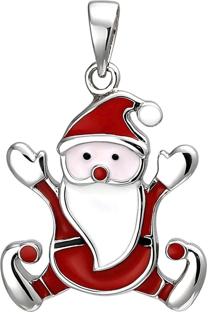 Kinder Anhänger Weihnachtsmann Santa aus 925 Silber rot-weiss Halsschmuck