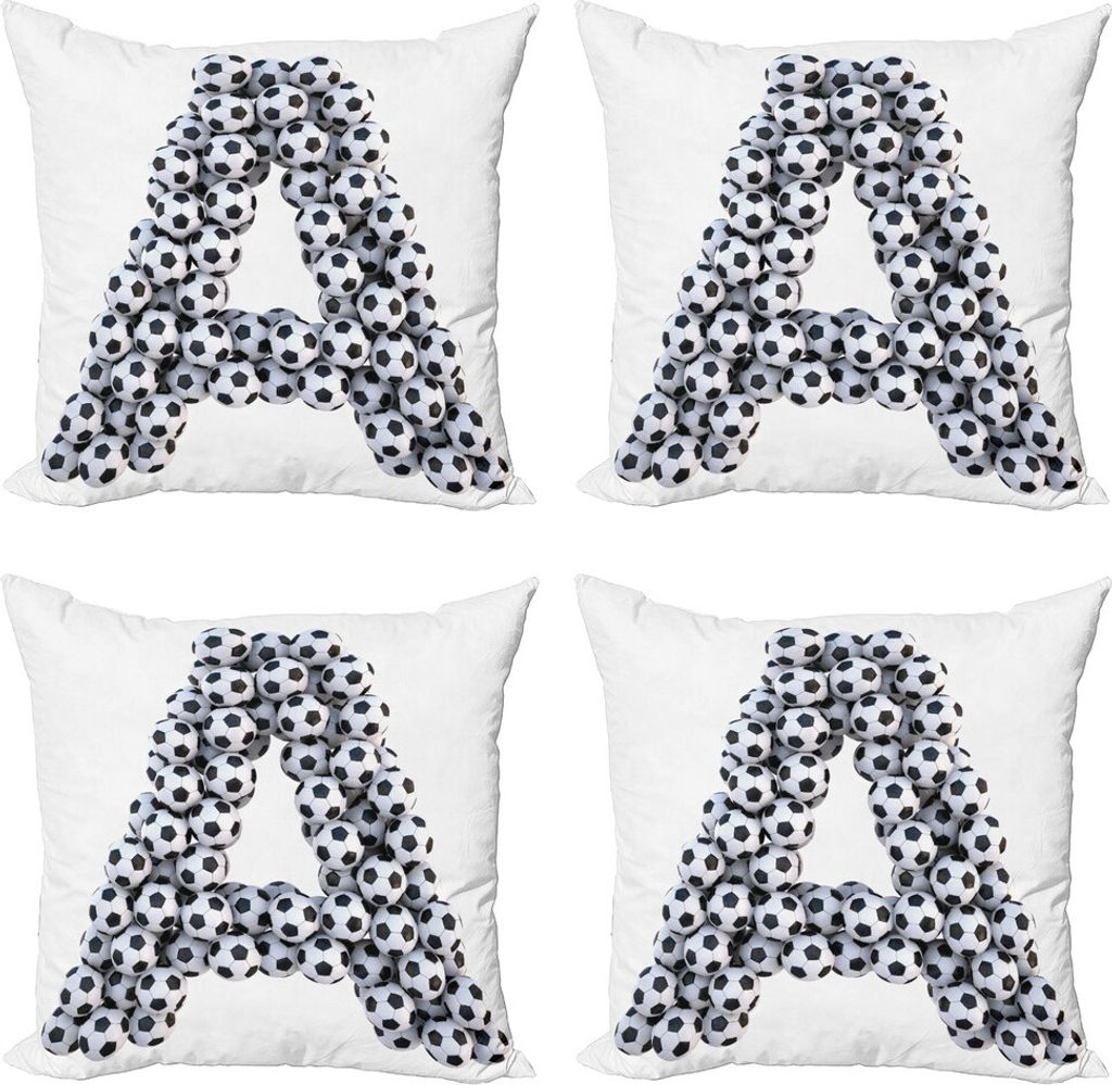 ABAKUHAUS Buchstabe a Kissenbezug Set (4 Stück), Fußbälle Hauptstadt, Moderner Doppelseitiger Digitaldruck, 40 cm x 40 cm, Schwarz-Weiss