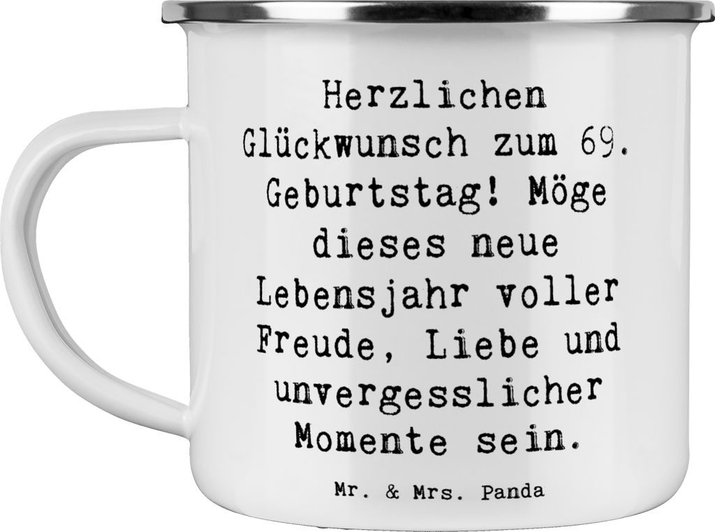 Mr. & Mrs. Panda Teetasse Spruch 69. Geburtstag Glückwunsch - Weiß - Geschenk, Freude, Emaille Tasse, Pott, Geburtstagsgeschenk, Feierlichkeit, G...