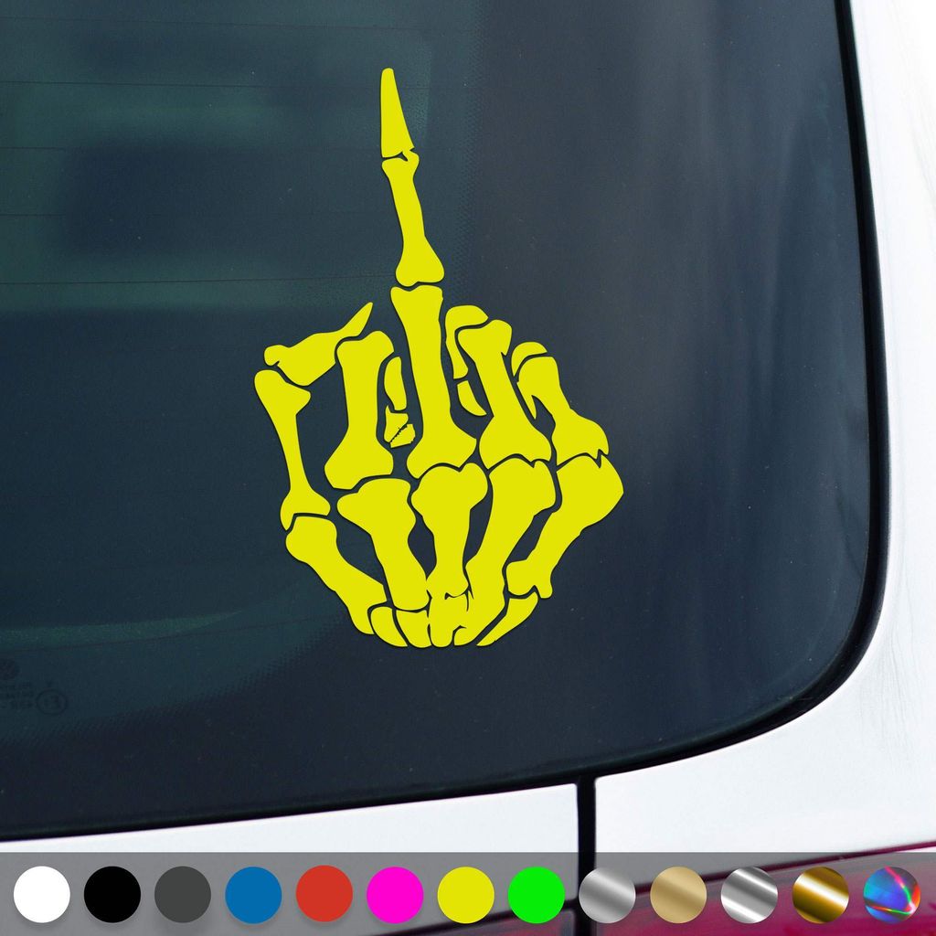 PantherPixel Skelett Mittelfinger Aufkleber Knochen Stinkefinger Sticker Auto Geschenkidee Farbe Neon-Gelb