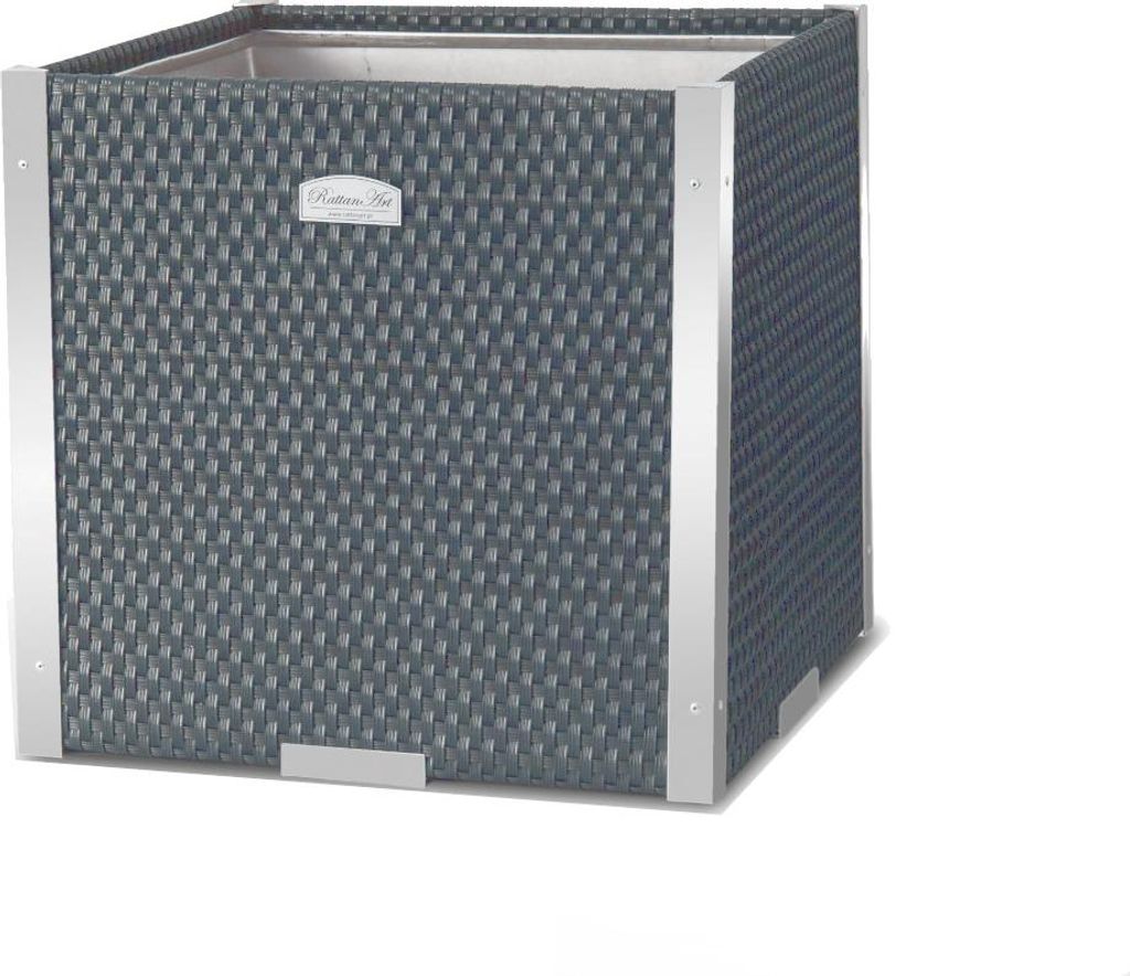 Rattan Pflanzenkübel quadratisch mit Schmuckleiste aus Alu 46 x 46 x 46 cm Alu Grau