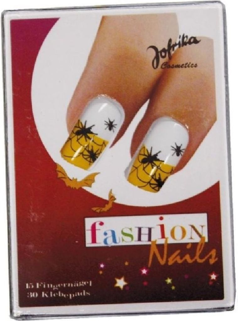 R46501 gelb-weiß Damen Fashion Nails Halloween Spinnennetz Produktbild 