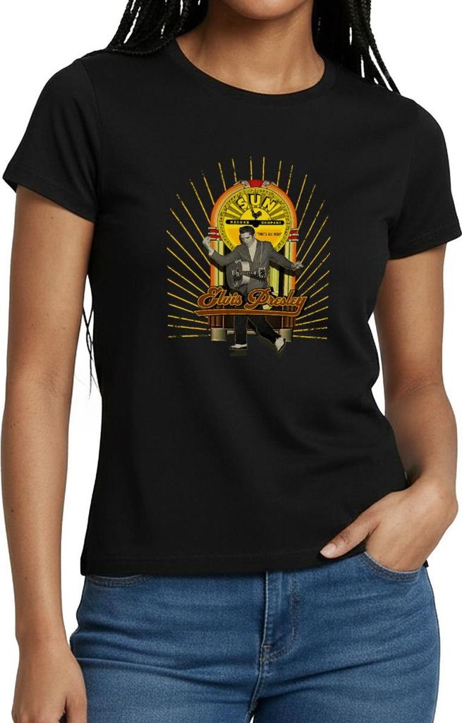 Spreadshirt Elvis Presley Sun Record Company Logo Frauen T-Shirt, S, Schwarz
