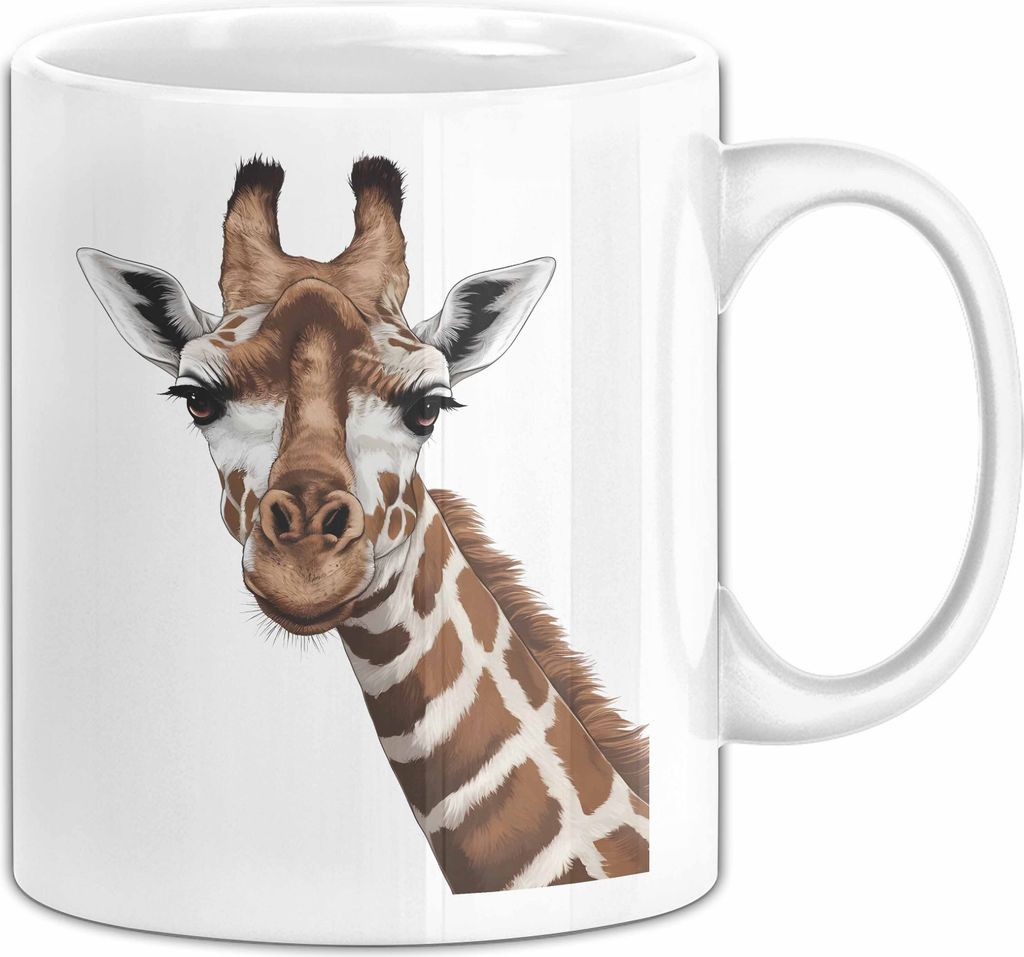 Giraffe Tasse Giraffenkopf Gesicht Tier Afrika Zoo Geschenk Lustig (Weiß)