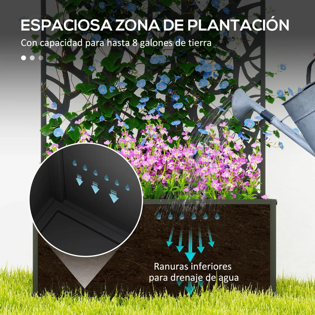 Treillis métallique noir avec bac à plantes - Clôture décorative
