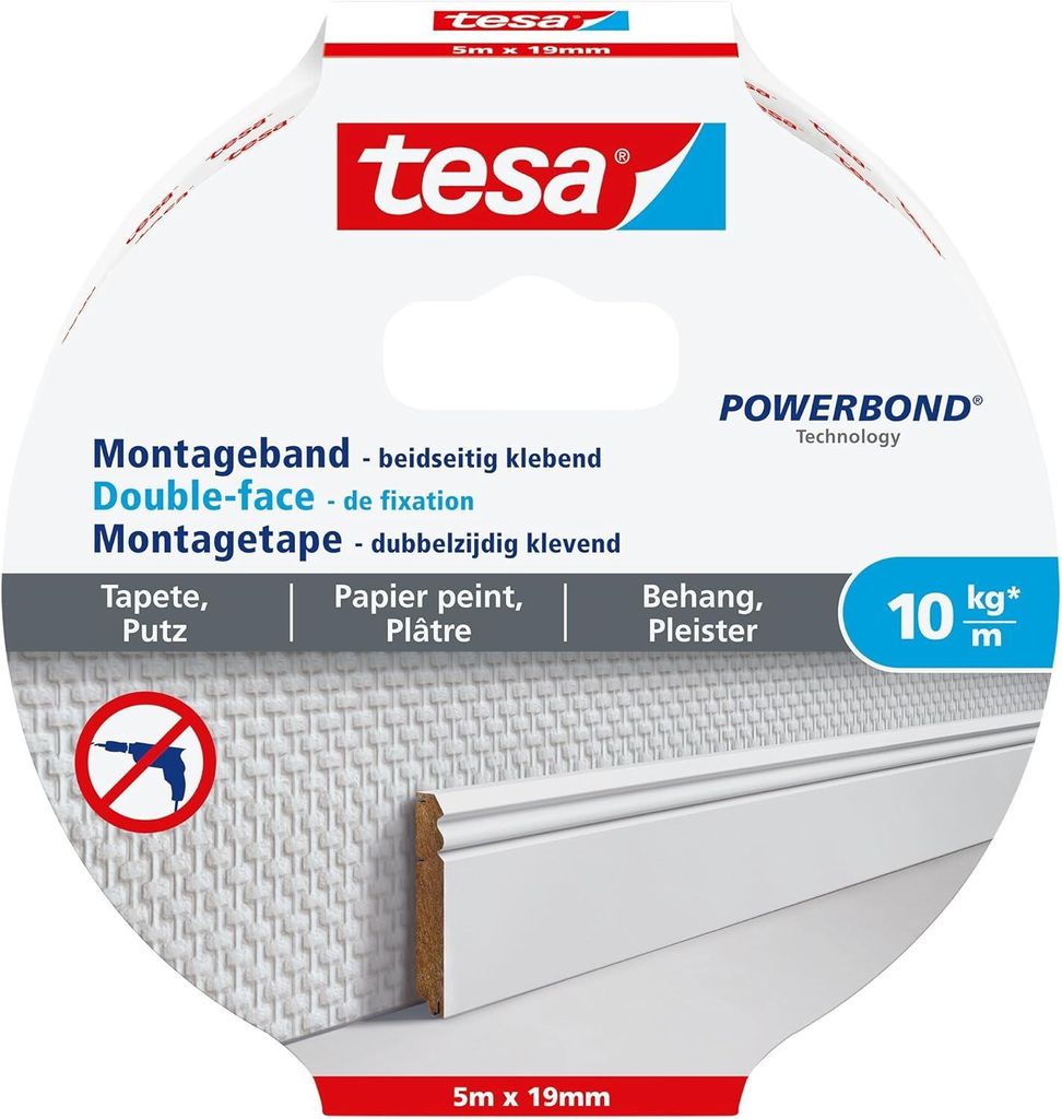 tesa Montageband Tapete & Putz, 10 kg Haltekraft pro Meter Produktbild 