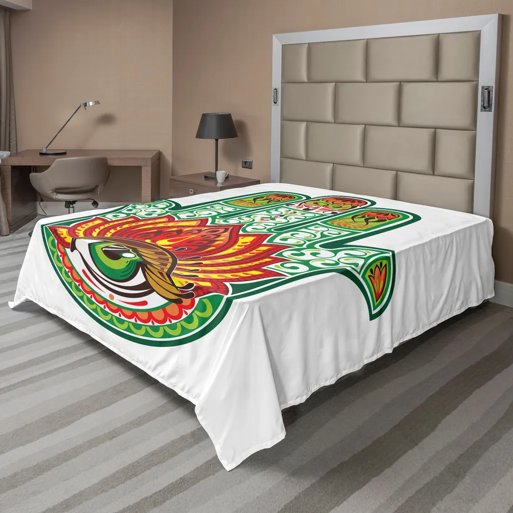Drap de lit protecteur Mauvais Œil motif Hamsa 275 x 260 cm Rouge et Vert
