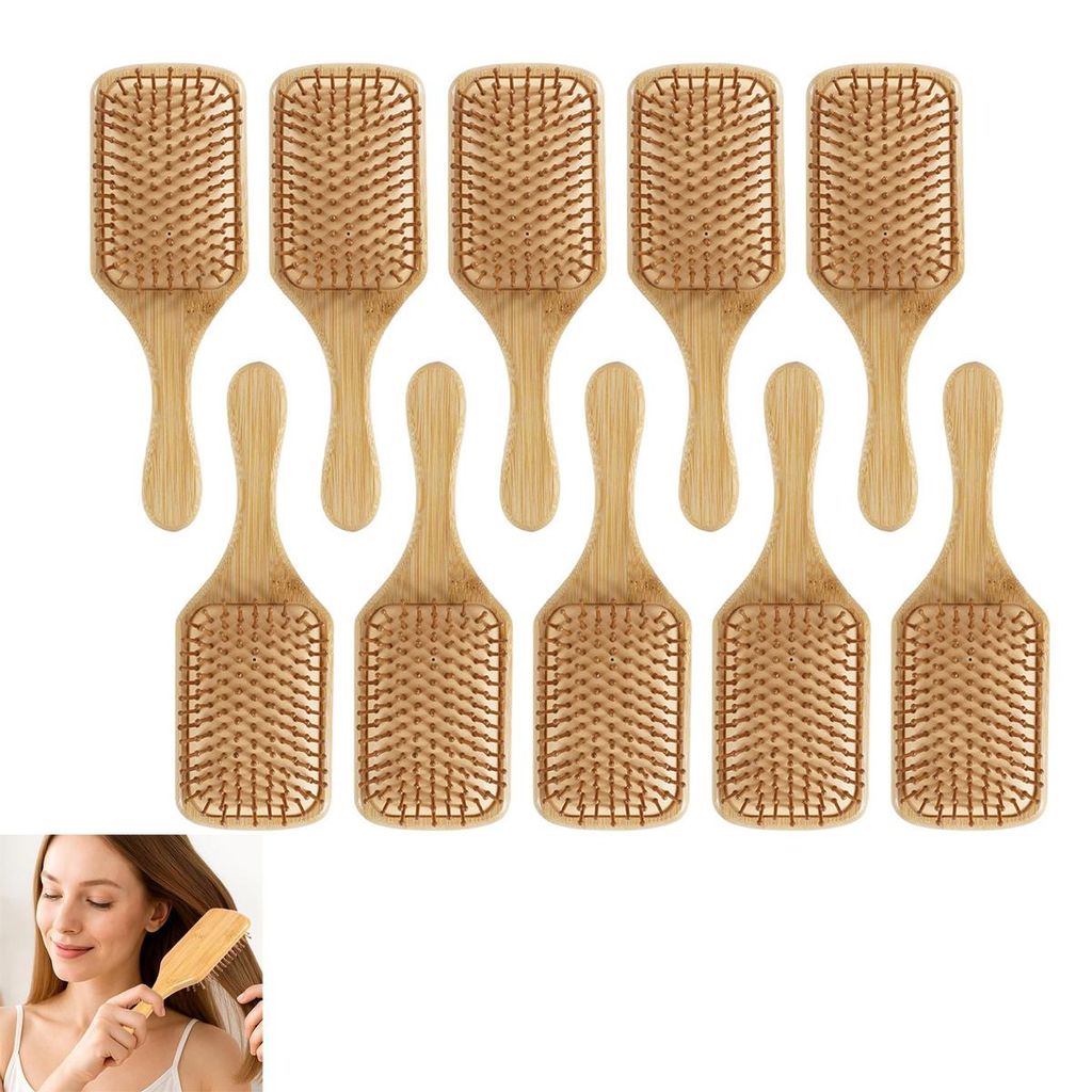 10pcsHaarkamm-Set aus Holz und Bambus,loser antistatischer Holzkamm,Kopfhautmassage-Bambusborsten,Styling von Locken, fördert das Haarwachstum,Unisex